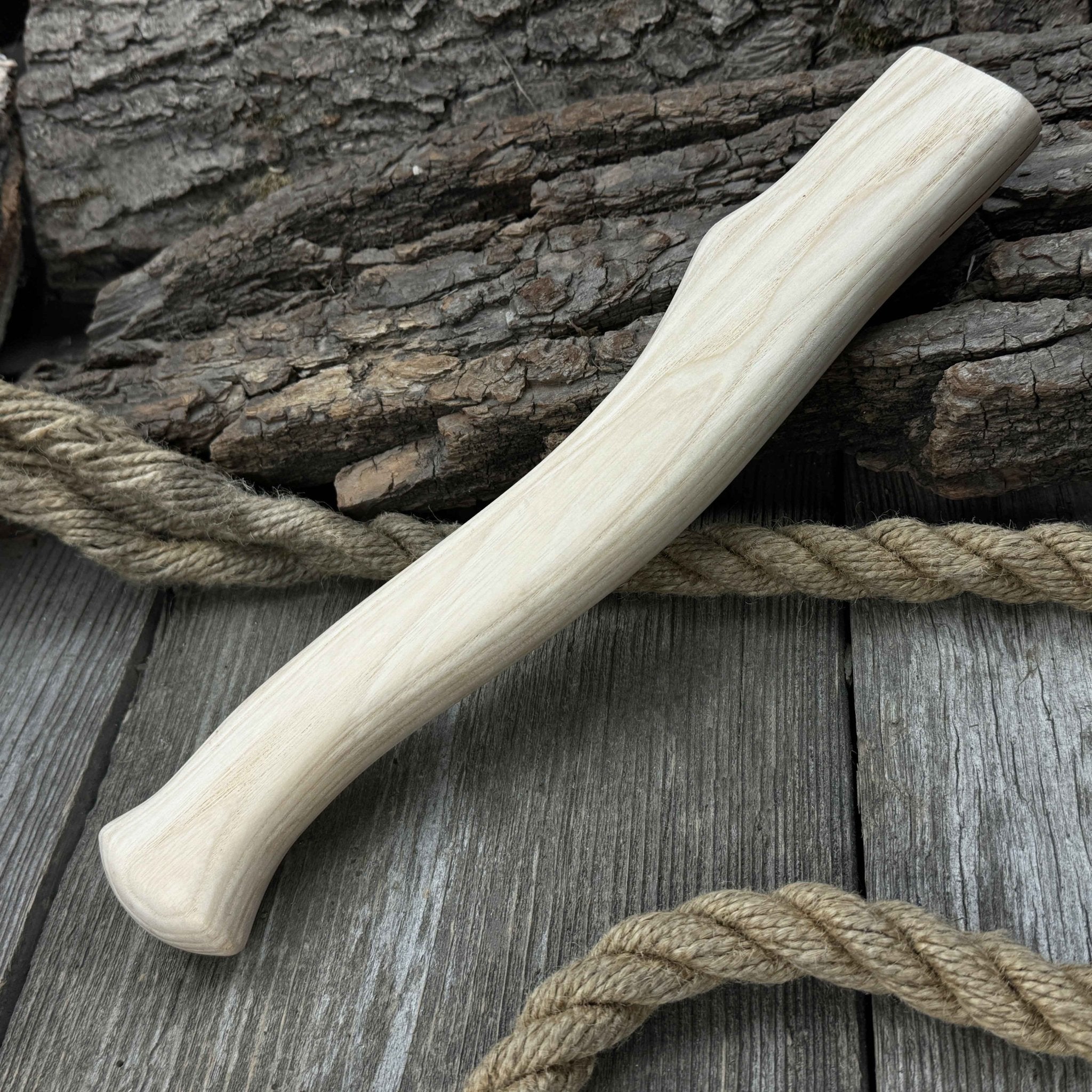 Ash wood axe handle with red oak wedges, 31 cm (12.2 inches), Sharky Forged Steel Tools