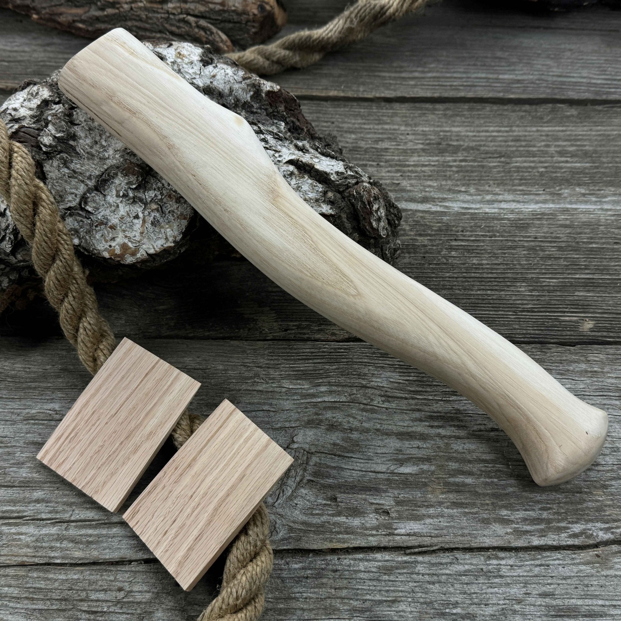 Ash wood axe handle with red oak wedges, 31 cm (12.2 inches), Sharky Forged Steel Tools