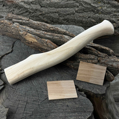 Ash wood axe handle with red oak wedges, 31 cm (12.2 inches), Sharky Forged Steel Tools
