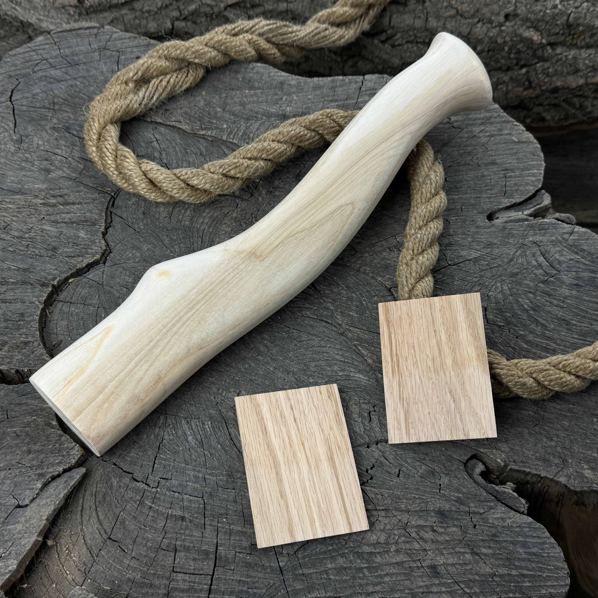 Ash wood axe handle with red oak wedges, 31 cm (12.2 inches), Sharky Forged Steel Tools