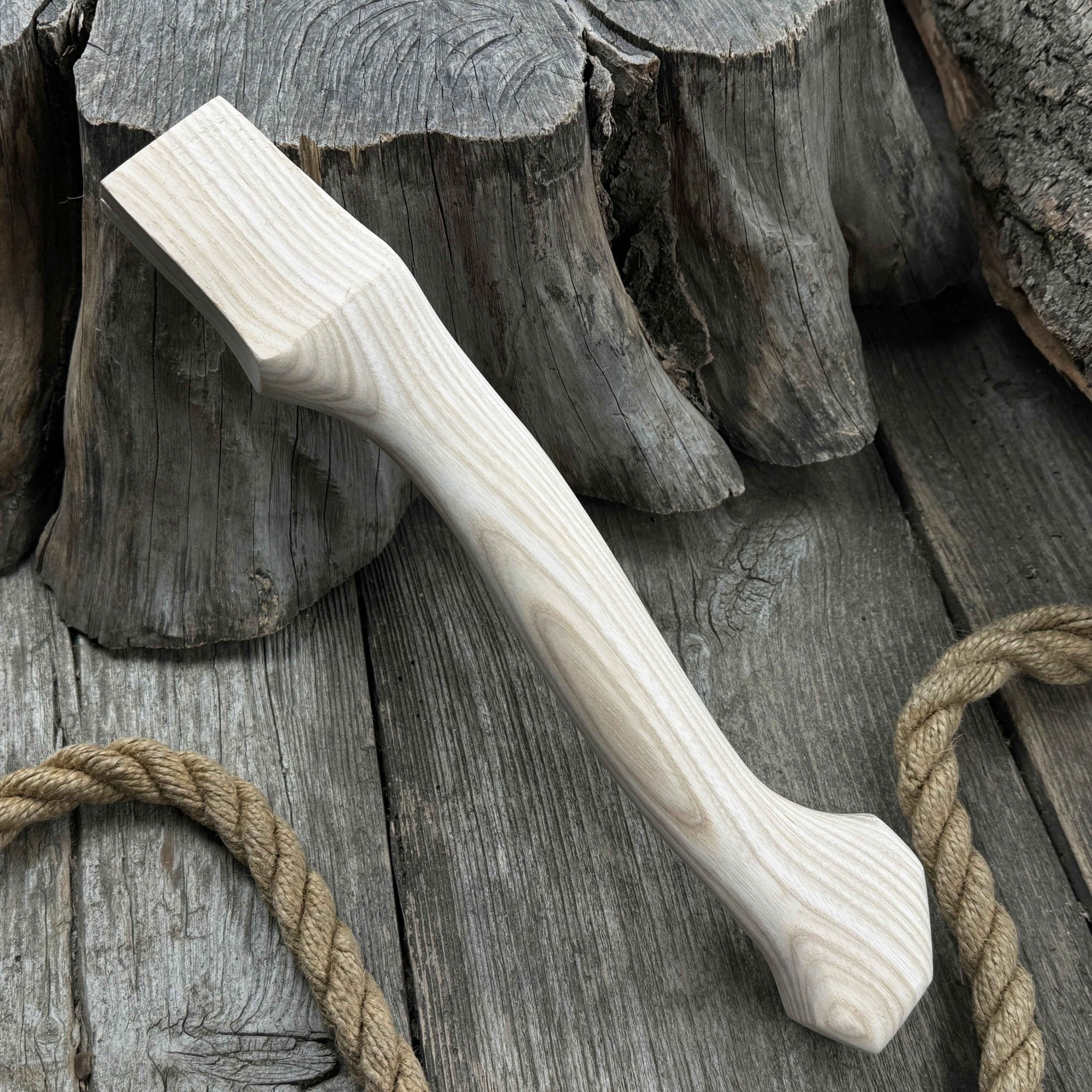 Ash wood axe handle with two red oak wedges, 33 cm length