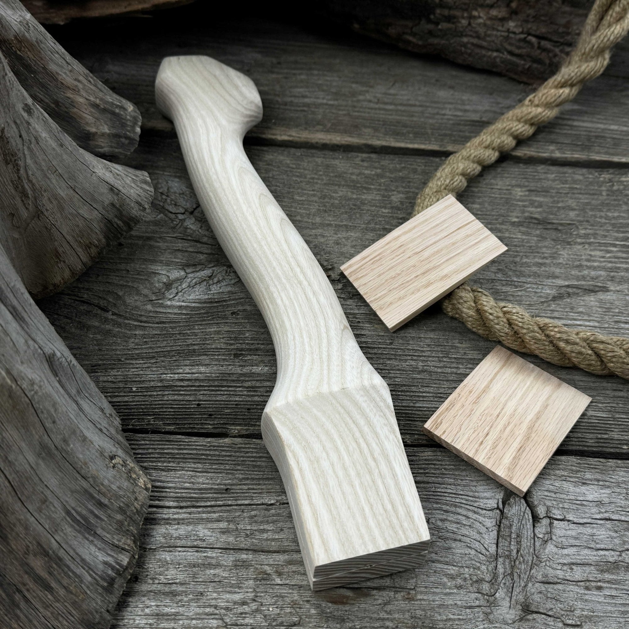 Ash wood axe handle with two red oak wedges, 33 cm length