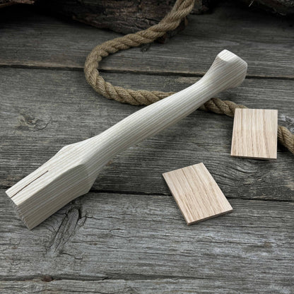 Ash wood axe handle with two red oak wedges, 33 cm length