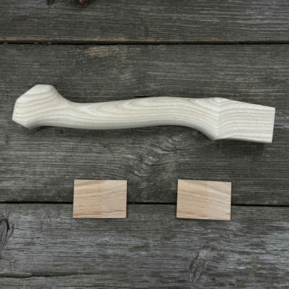 Ash wood axe handle with two red oak wedges, 33 cm length