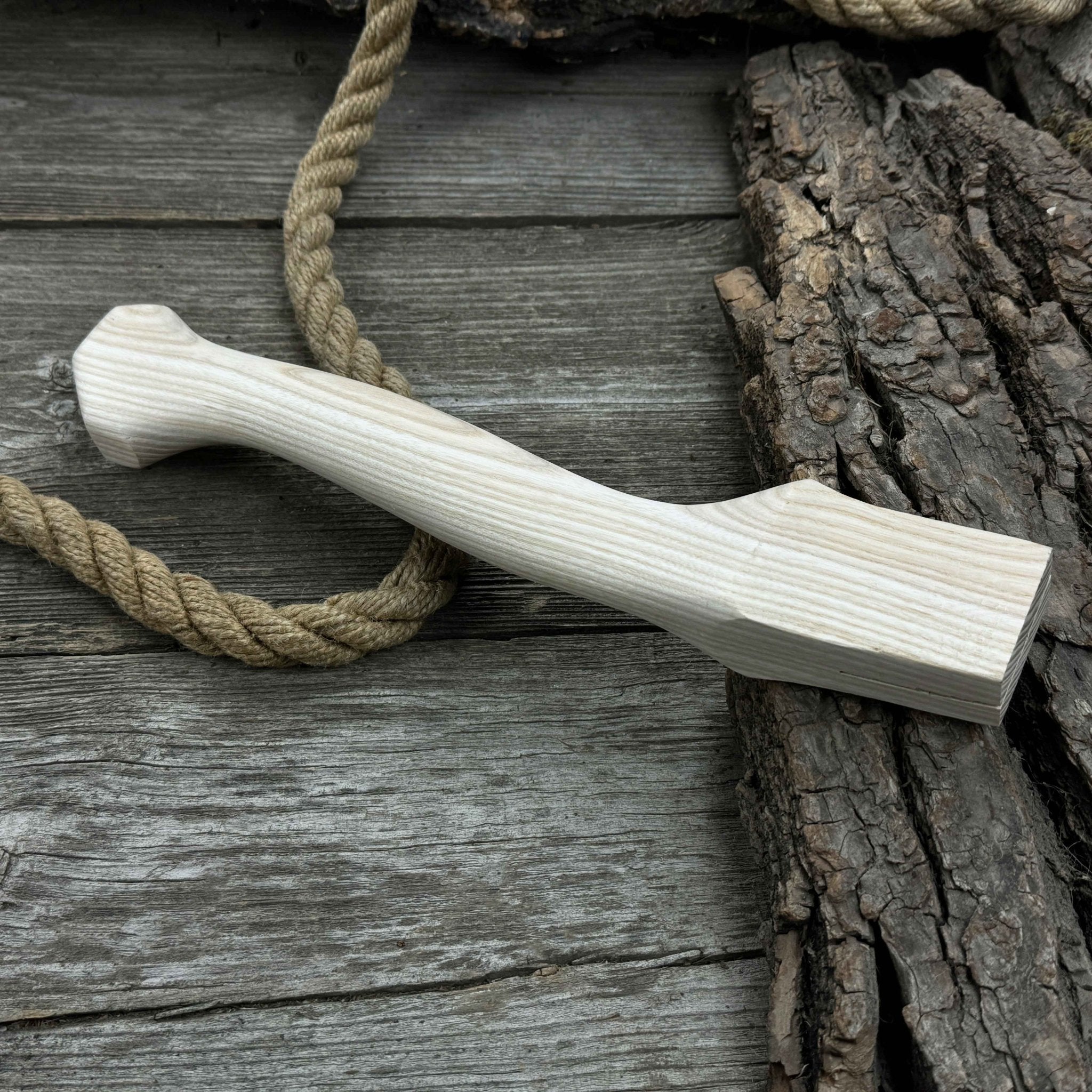Ash wood axe handle with two red oak wedges, 33 cm length