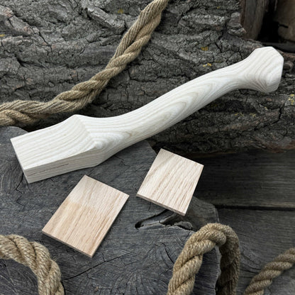 Ash wood axe handle with two red oak wedges, 33 cm length