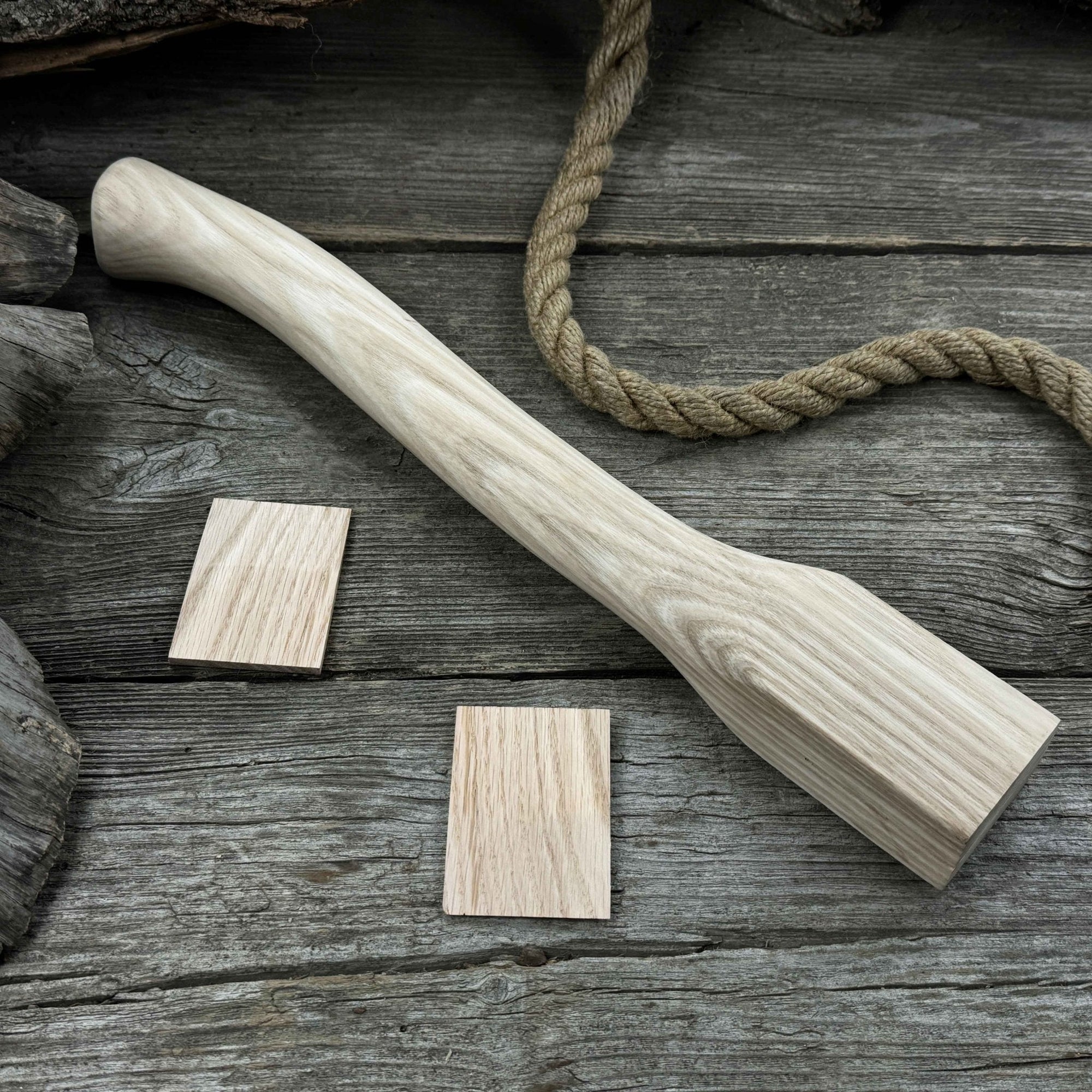 Ash wood axe handle with two red oak wedges, 41.5 cm long
