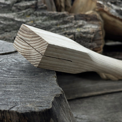 Ash wood axe handle with two red oak wedges, 41.5 cm long
