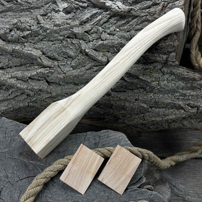 Ash wood axe handle with two red oak wedges, 41.5 cm long