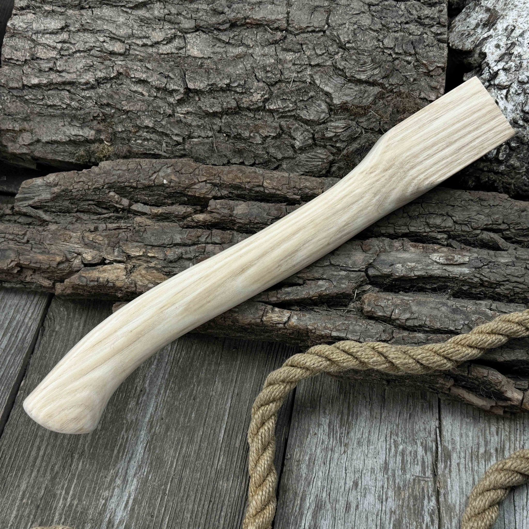 Ash wood axe handle with two red oak wedges, 41.5 cm long