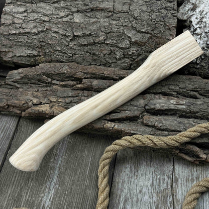 Ash wood axe handle with two red oak wedges, 41.5 cm long