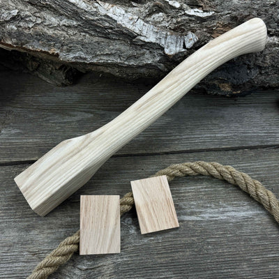 Ash wood axe handle with two red oak wedges, 41.5 cm long