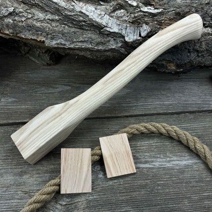 Ash wood axe handle with two red oak wedges, 41.5 cm long