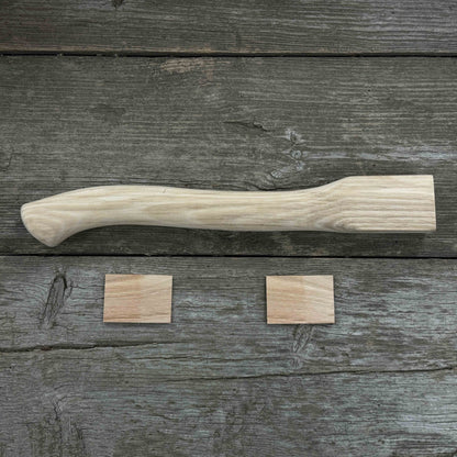 Ash wood axe handle with two red oak wedges, 41.5 cm long