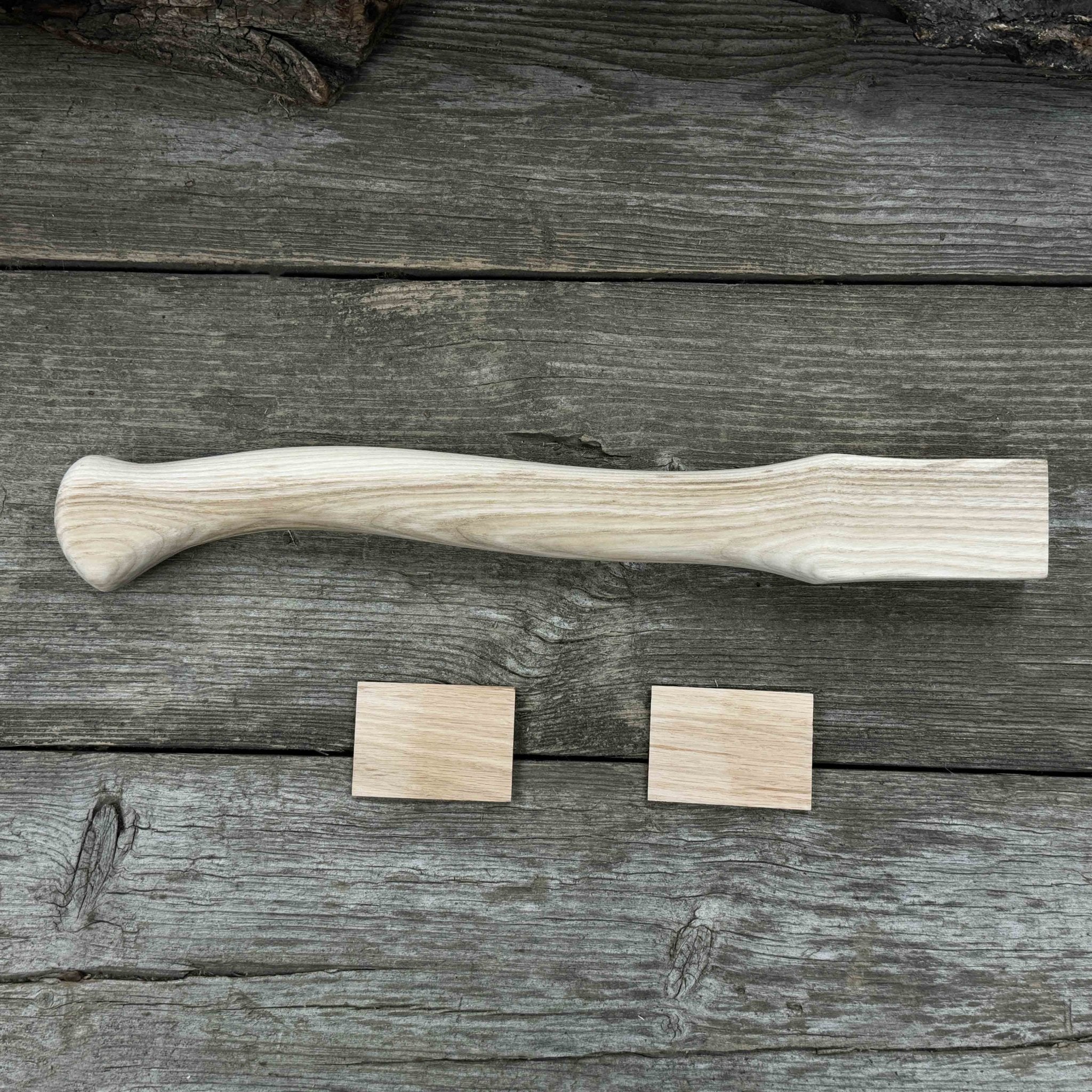 Ash wood axe handle with red oak wedges, 42 cm length