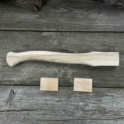 Ash wood axe handle with red oak wedges, 42 cm length