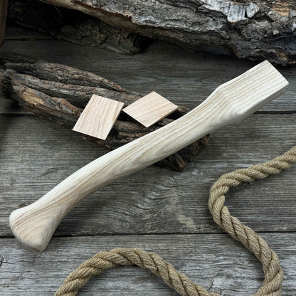 Ash wood axe handle with red oak wedges, 42 cm length