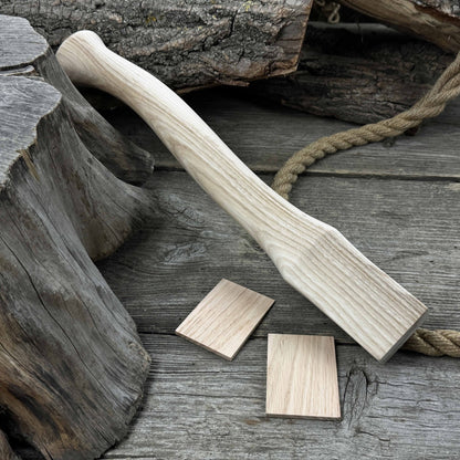 Ash wood axe handle with red oak wedges, 42 cm length