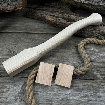 Ash wood axe handle with red oak wedges, 42 cm length