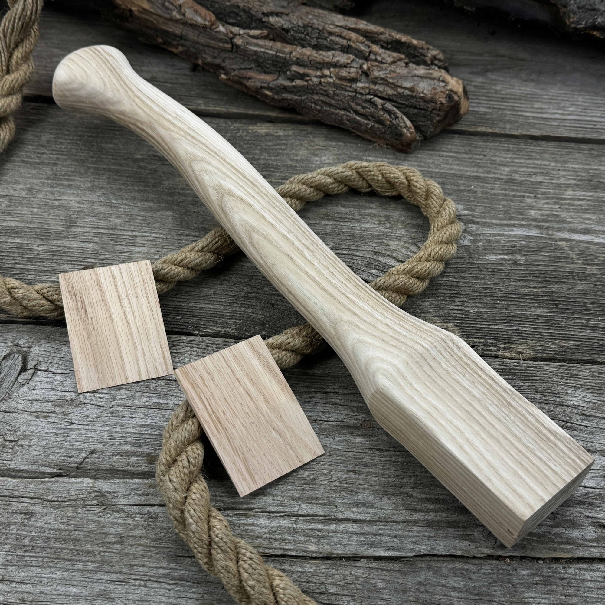 Ash wood axe handle with red oak wedges, 42 cm length