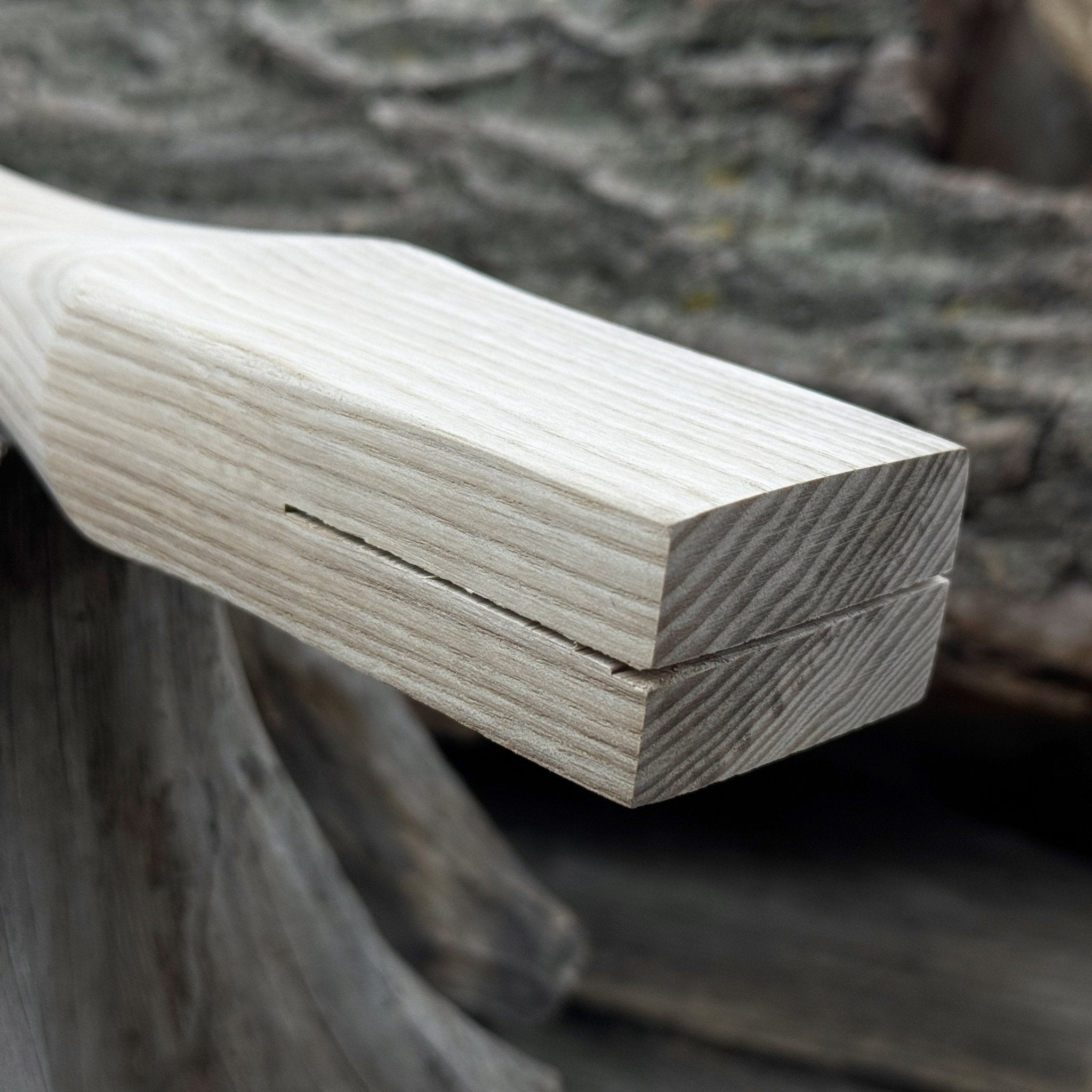 Ash wood axe handle with red oak wedges, 42 cm length