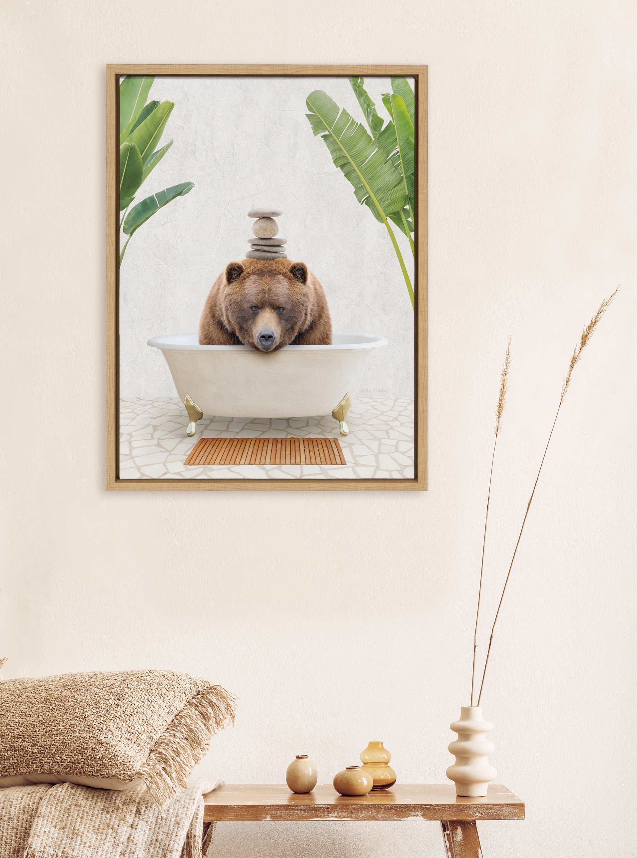 Sylvie Big Bear Bali Bath Framed Canvas by kateandlaurel - product image 10 for Resin Society