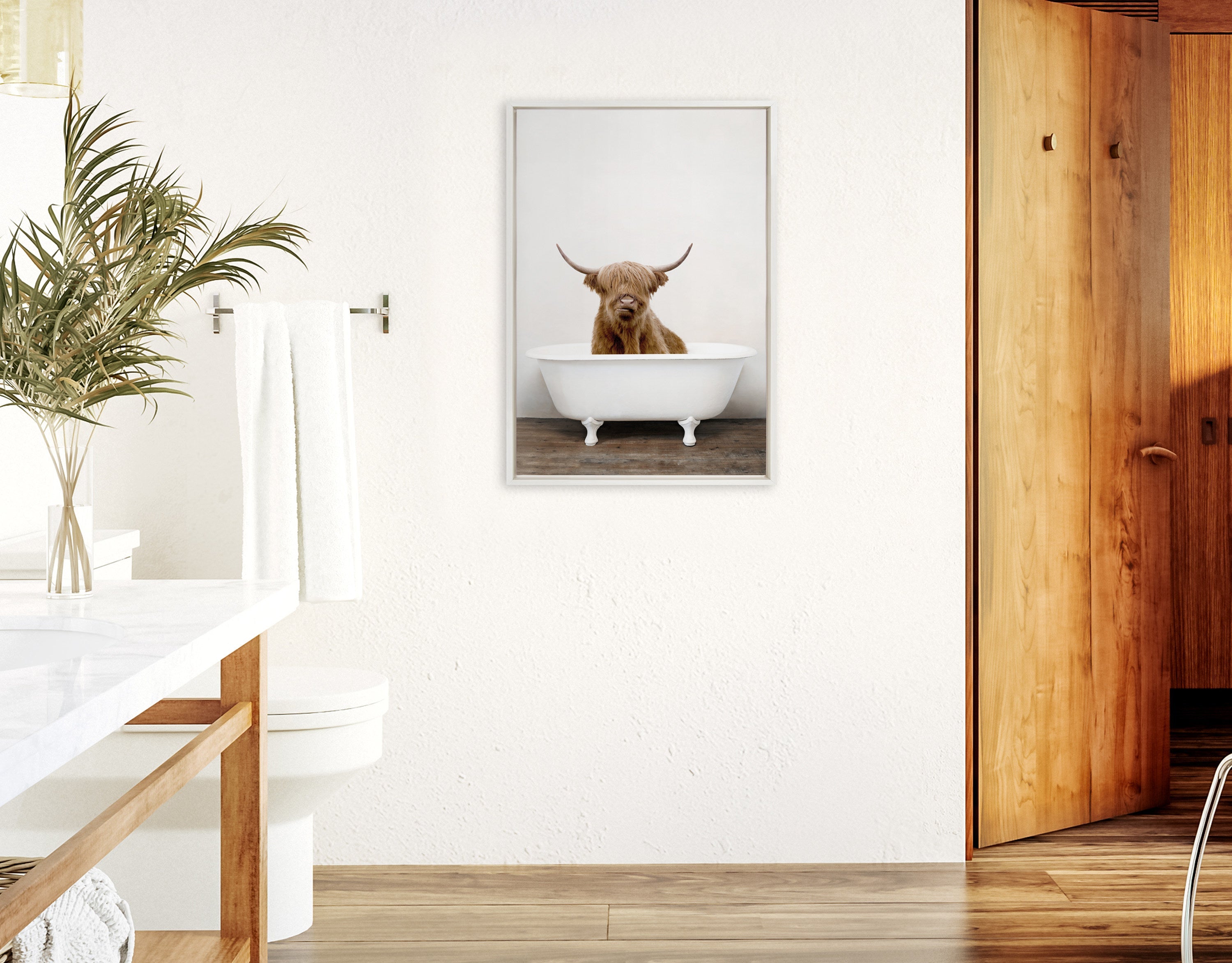 Sylvie Highland Cow in Tub Color Framed Canvas by kateandlaurel - product image 4 for Resin Society