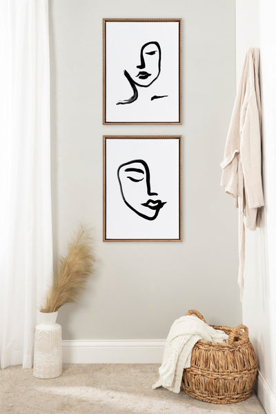 Sylvie Beaded Woman Face and Face Line Art Framed Canvas Set by Viola Kreczmer