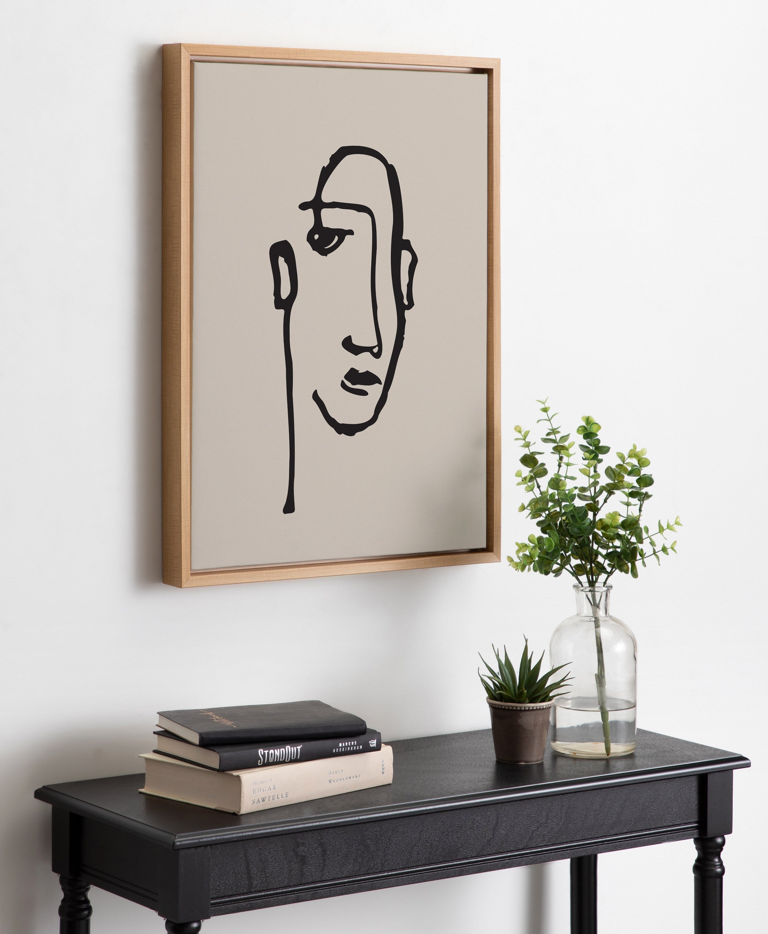 Sylvie Minimalist Neutral Line Art Drawing Face Framed Canvas by kateandlaurel - product image 11 for Resin Society