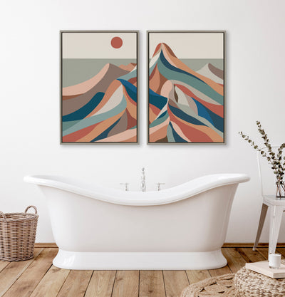 Sylvie Mid Century Modern Mountains Blue Framed Canvas Set by kateandlaurel - product image 13 for Resin Society