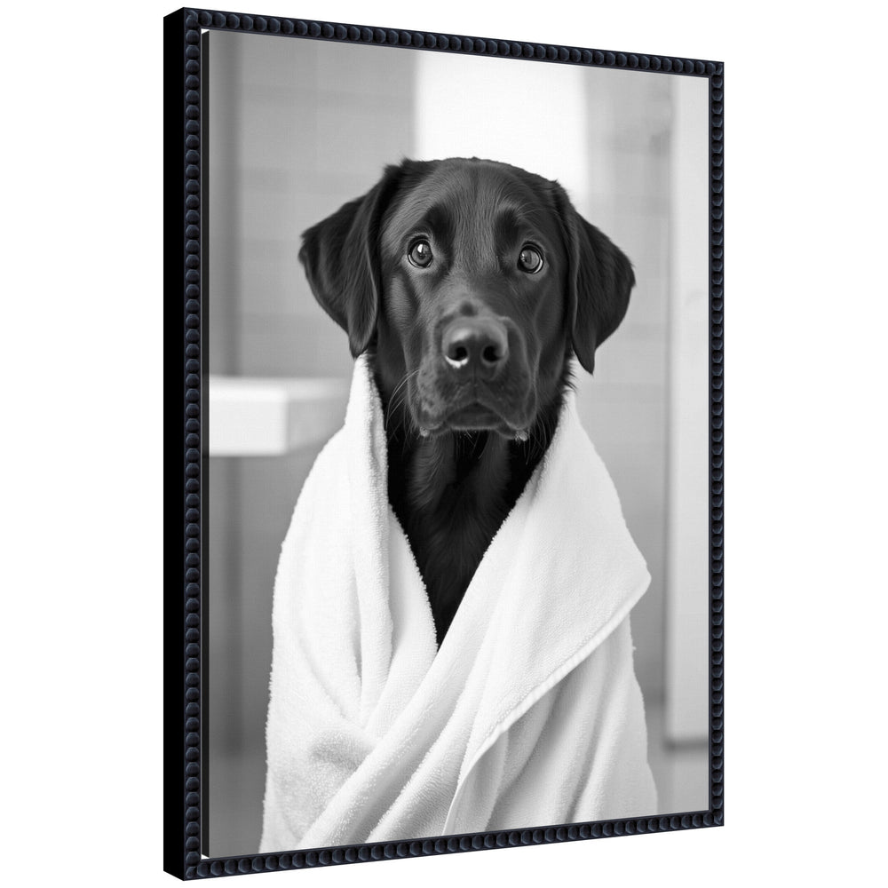 Sylvie Black Lab framed canvas art in black and white with modern polystyrene frame