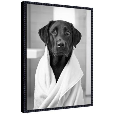 Sylvie Black Lab framed canvas art in black and white with modern polystyrene frame