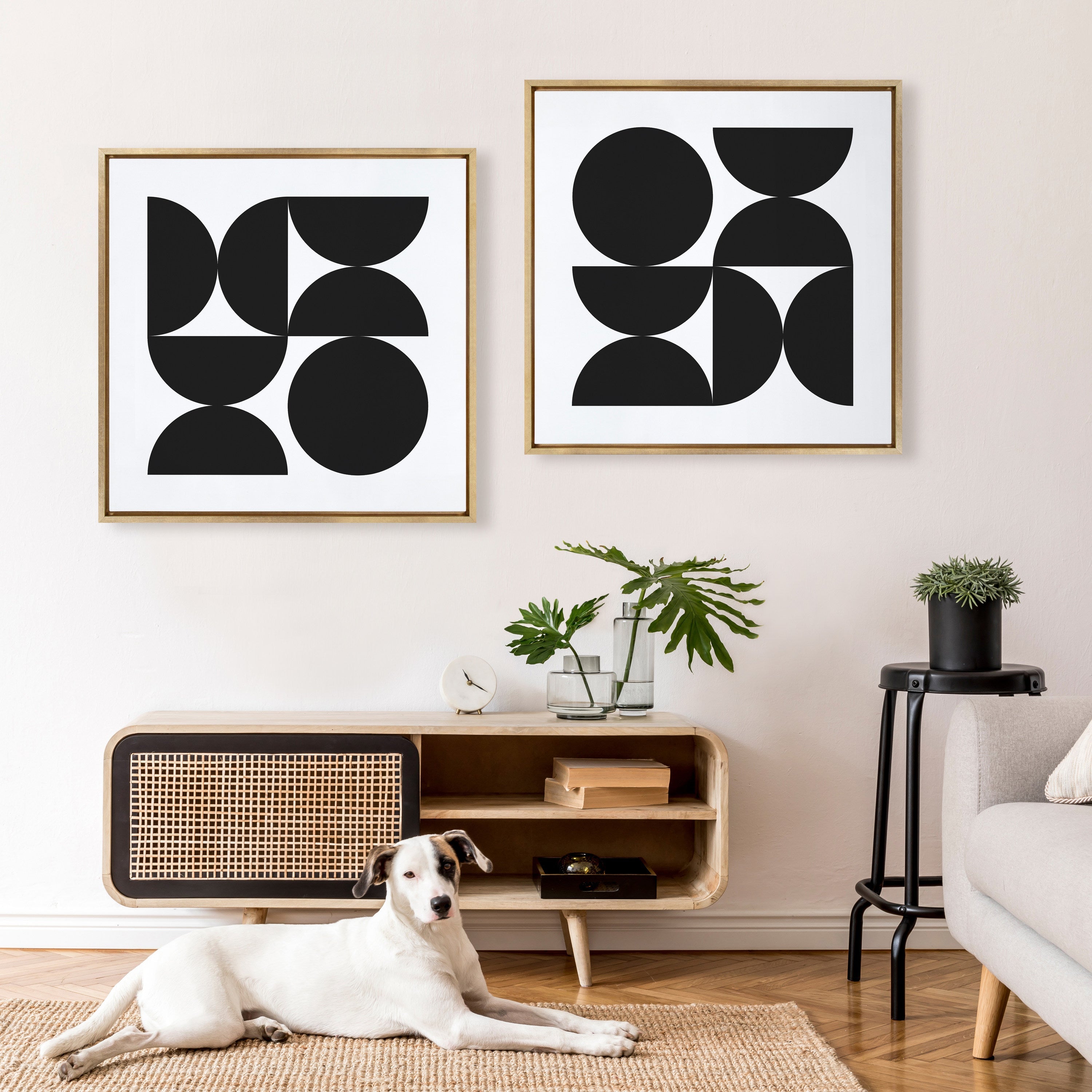 Sylvie Bold Vintage Geometric Black and White Framed Canvas by kateandlaurel - product image 5 for Resin Society