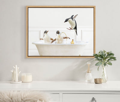 Sylvie Penguins In Bubble Bath Neutral Style Framed Canvas by kateandlaurel - product image 4 for Resin Society