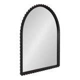 Arched wall mirror with a black frame featuring rounded bead-like detailing along the edges, shown at a slight angle against a white background.