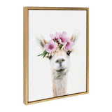 Sylvie Flower Crown Alpaca framed canvas art showing an alpaca with a flower crown in a nursery setting