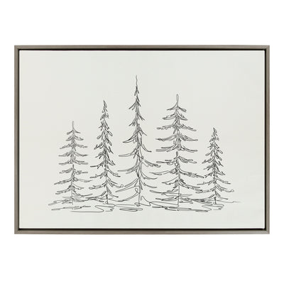 Sylvie Minimalist Evergreen Trees Sketch Framed Canvas