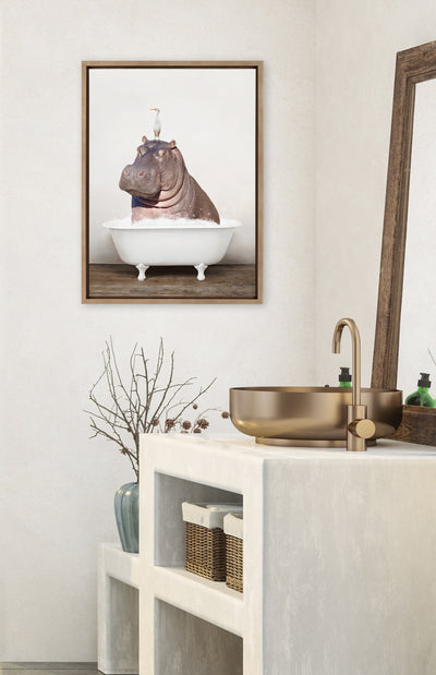 Sylvie Hippo and Bird in Rustic Bath Framed Canvas by kateandlaurel - product image 13 for Resin Society