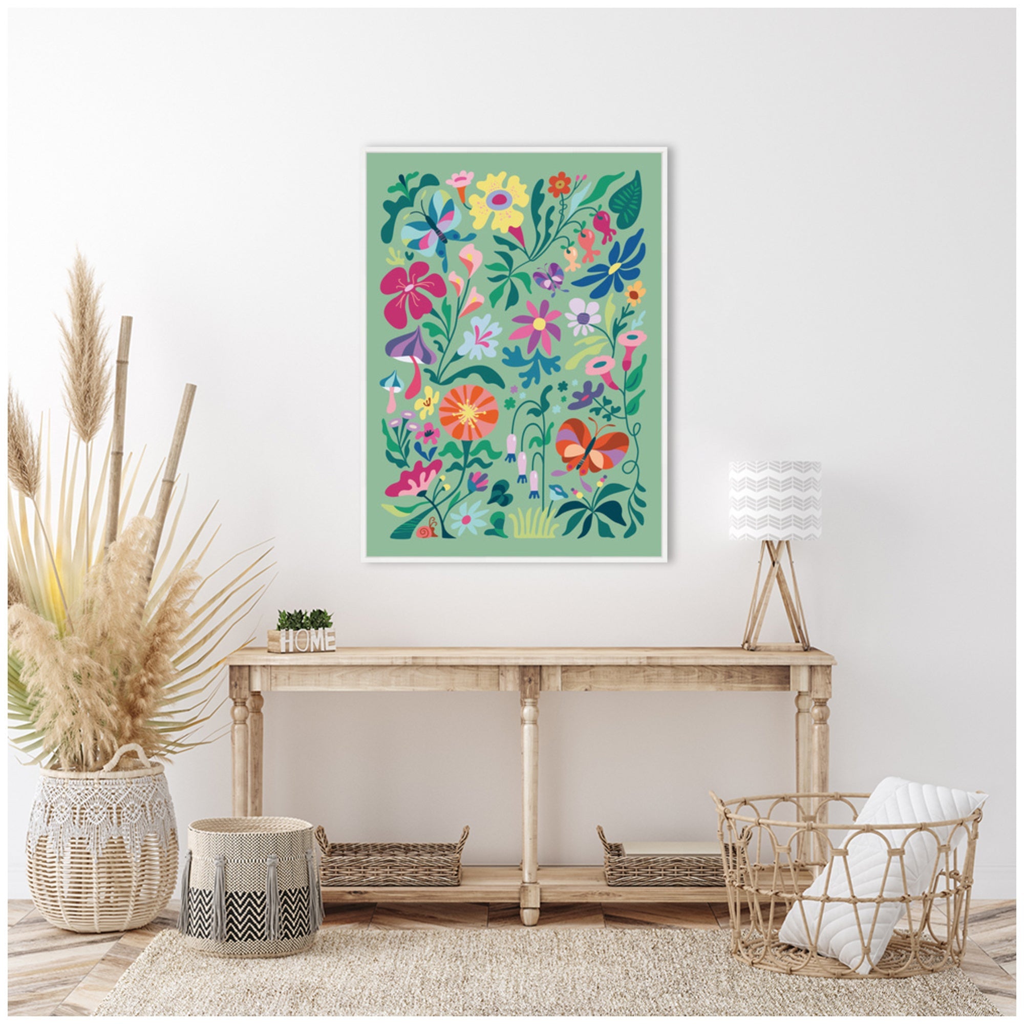 Sylvie Wild flowers and Butterflies Framed Canvas by Rachel Lee