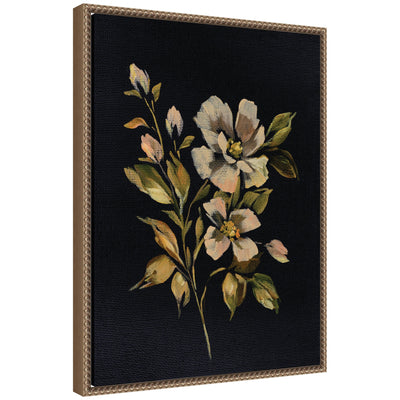 Sylvie Moody Floral 7 framed canvas art showing a floral arrangement printed on gallery-wrapped canvas with vintage beaded frame