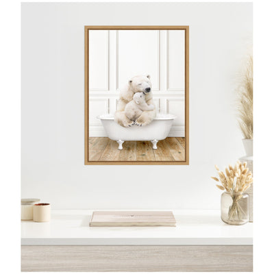 Sylvie Mother and Baby Polar Bear in Traditional Vintage Bathtub Framed Canvas by Amy Peterson