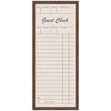 Framed fabric pinboard with vintage restaurant guest check design in linen with wooden frame