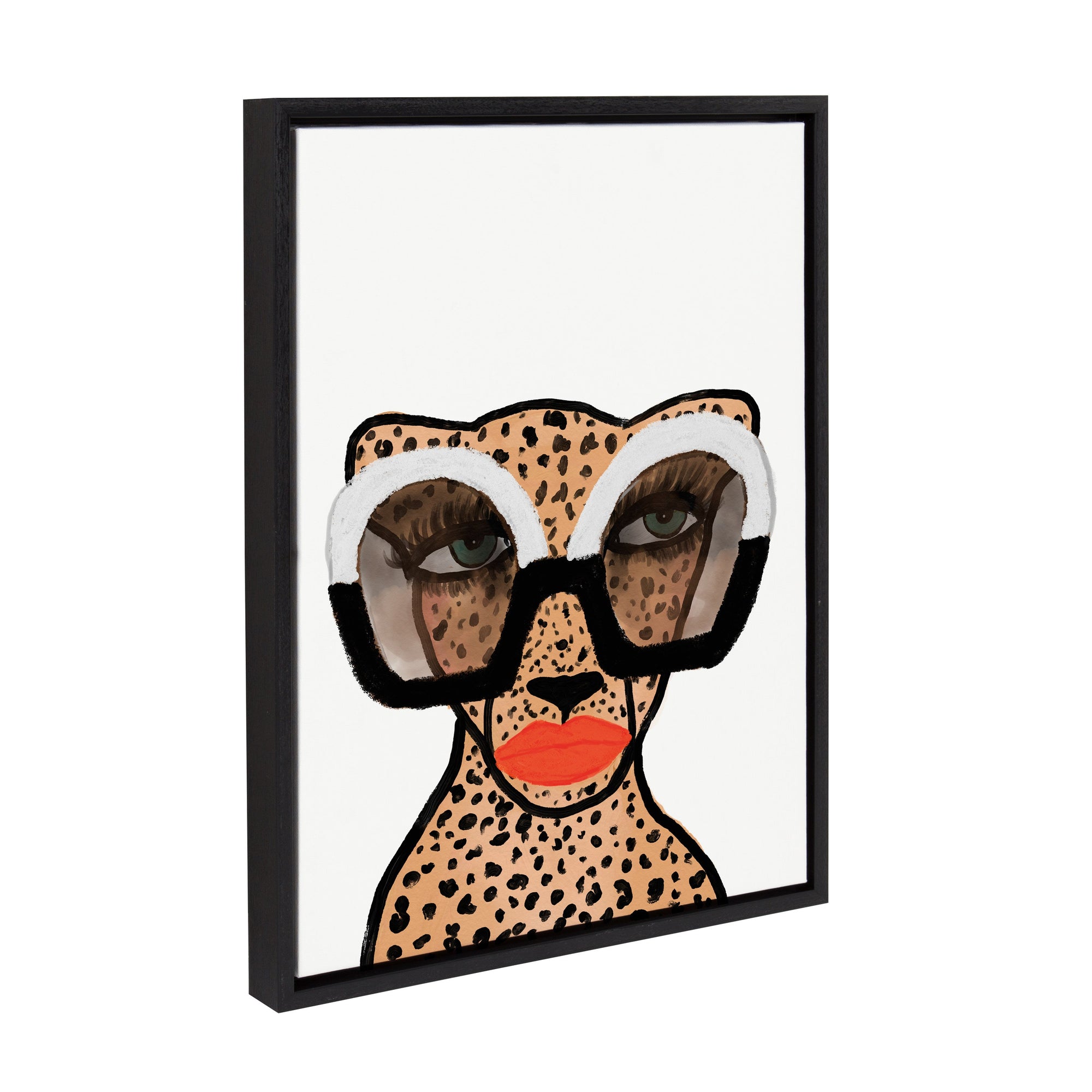 Framed canvas art portrait of a stylish cheetah fashionista by Kendra Dandy