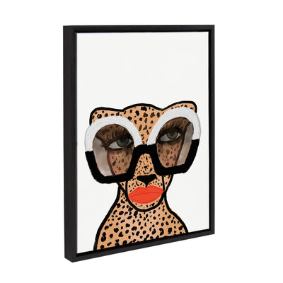 Framed canvas art portrait of a stylish cheetah fashionista by Kendra Dandy
