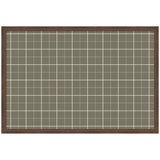 Rectangular pinboard with sage green fabric featuring a white grid plaid pattern, framed by a dark wood border.