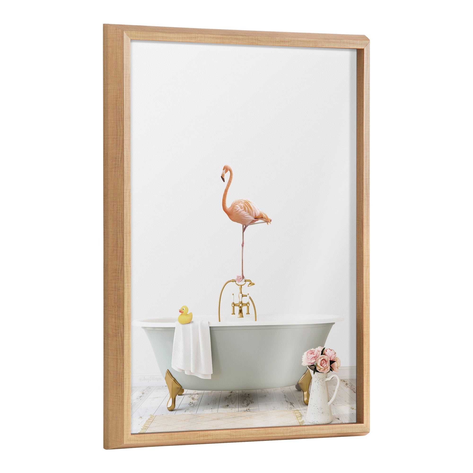 Blake Flamingo Cottage Bathroom Framed Printed Glass by kateandlaurel - main product image for Resin Society