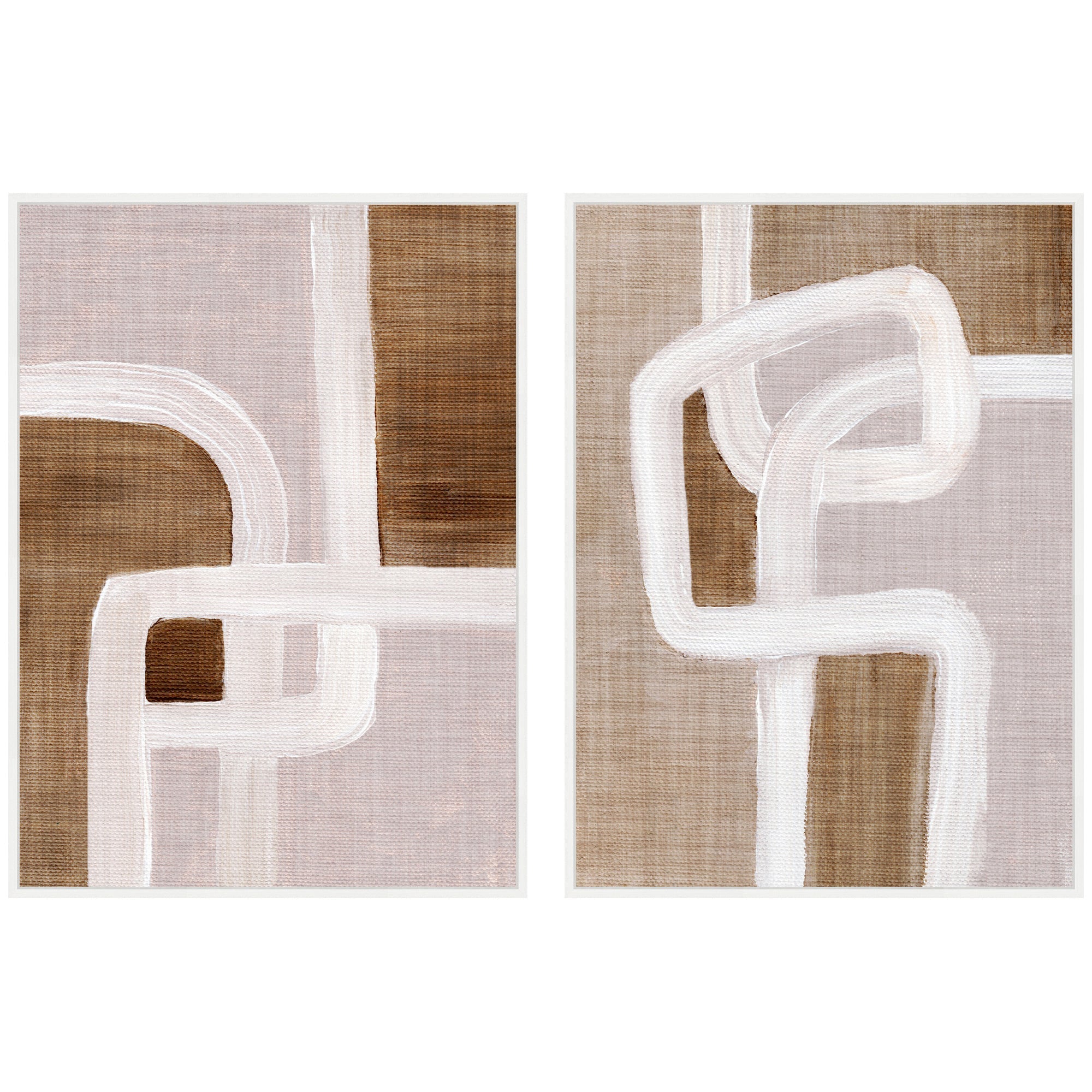 Sylvie Rhythmic Lines I and II framed canvas art set displayed on a white wall