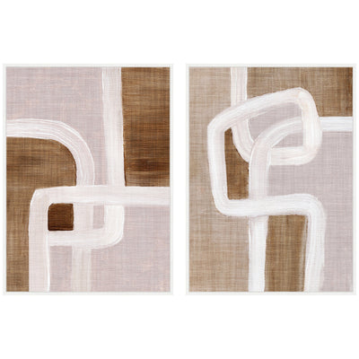 Sylvie Rhythmic Lines I and II framed canvas art set displayed on a white wall