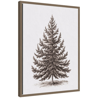 Monochrome vintage illustration of an evergreen fir tree framed in modern moulding
