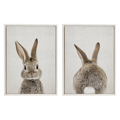 Sylvie Bunny Portrait and Bunny Tail Framed Canvas Art Set by Amy Peterson Art Studio